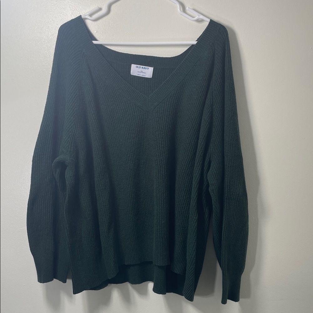 Old Navy Women's Deep Forest Green V-Neck Sweater XXL